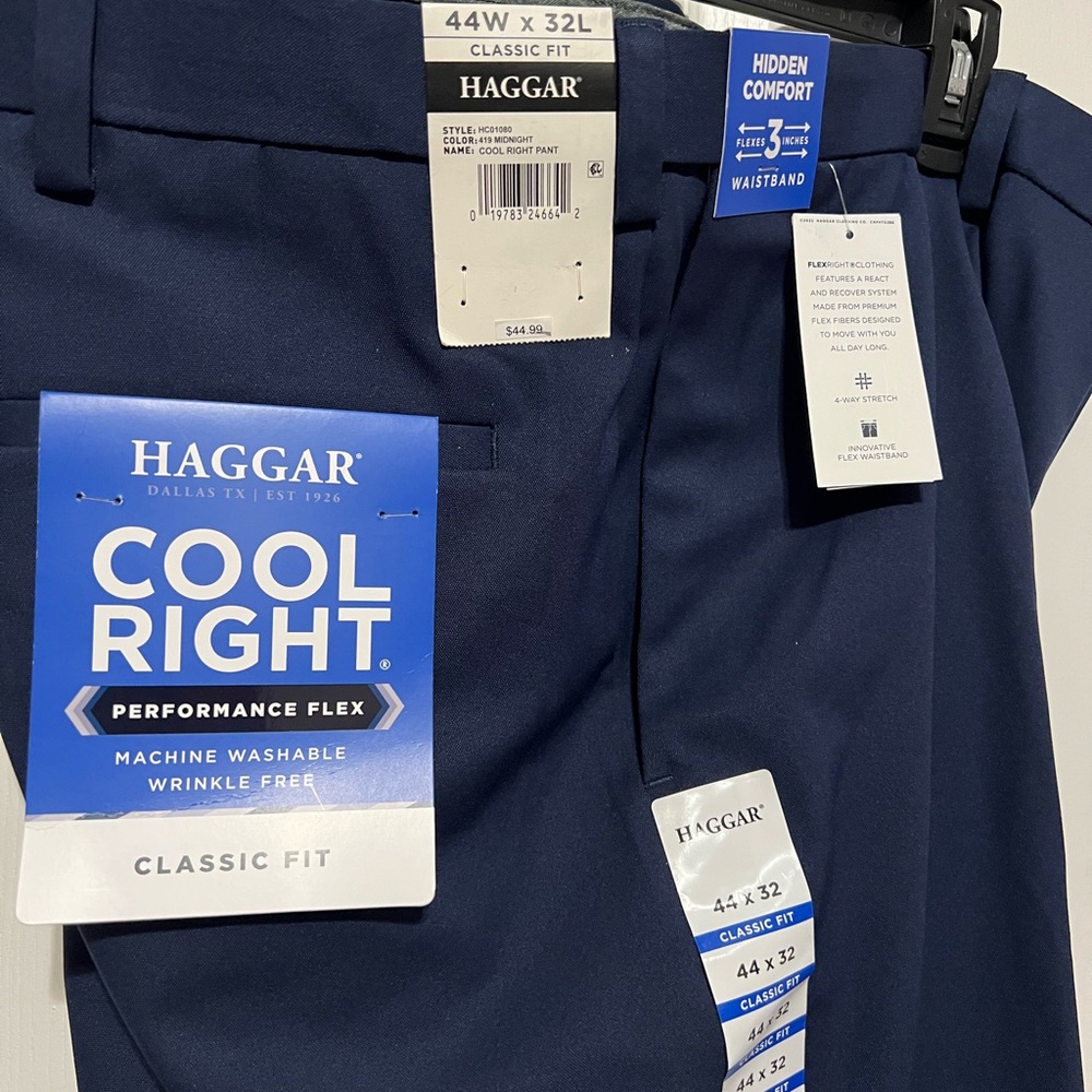 Haggar Cool Right Classic Fit Trousers in Dark Blue NWT 44 x 32
